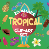 Tropical Clipart SET – Vacation - Tropics – Surfboard - Summer Vacation Clip Art